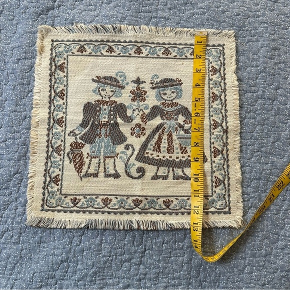 Scandinavian Children Vintage Tapestry w/ Blue & Cream Linen & Cotton Blend 13” - Picture 6 of 8